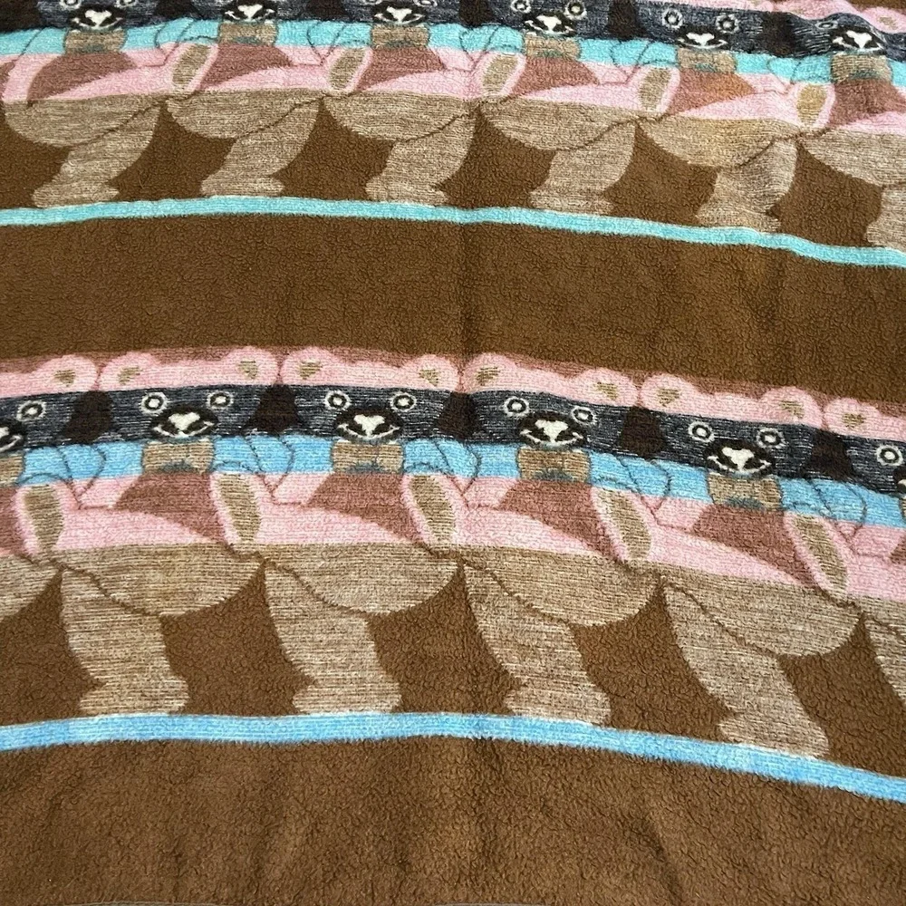 Vintage Biederlack Dancing Teddy Bear Acrylic Blanket Cottage Grandma USA 55x69